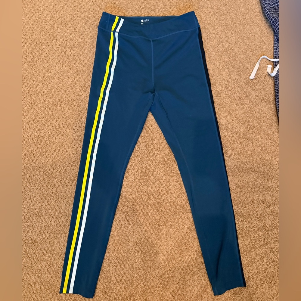 Zella Dark Blue Leggings with Yellow and White Accents NWOT!